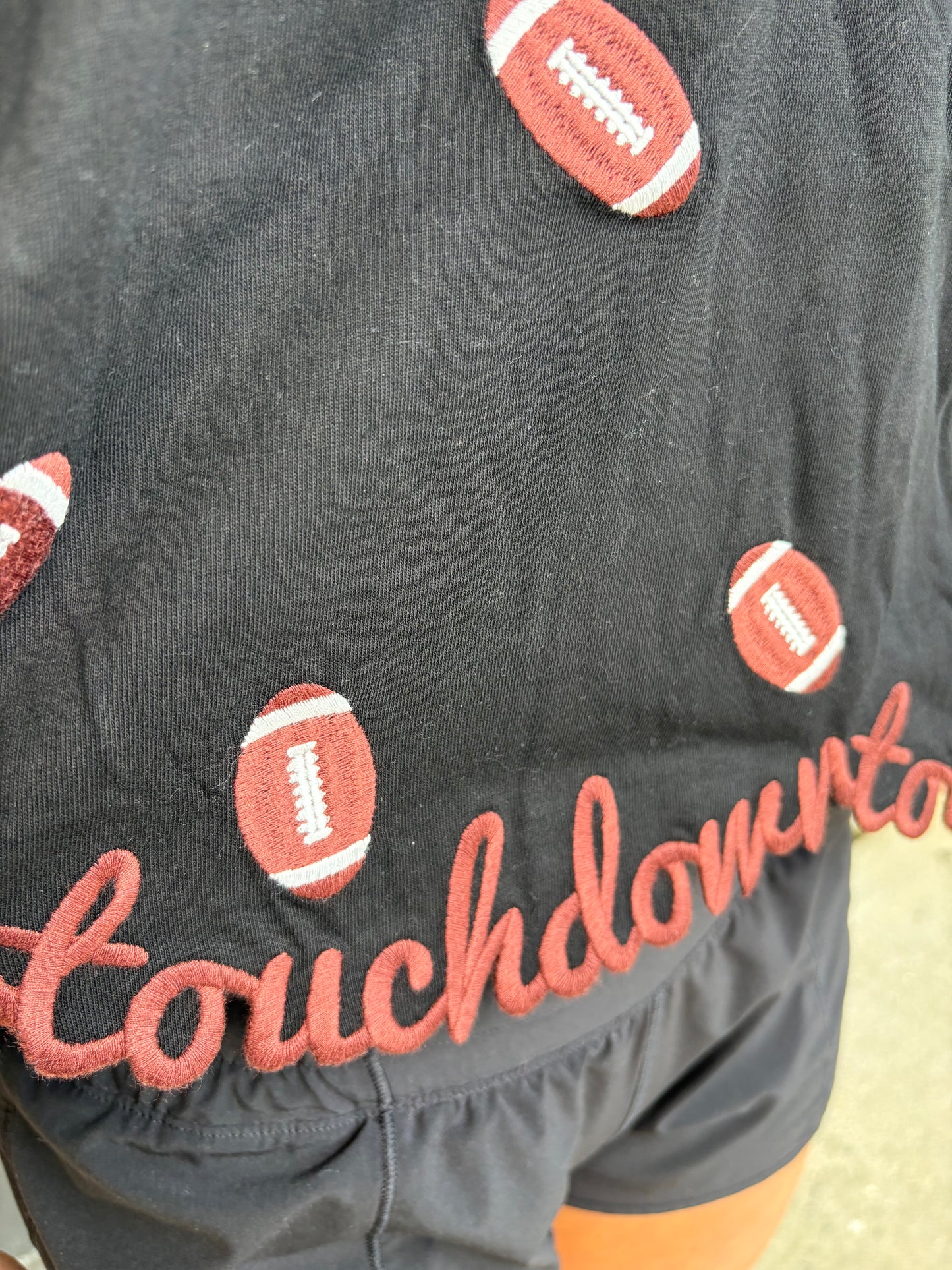 Touchdown Football Embroidery Cropped Tee - Black