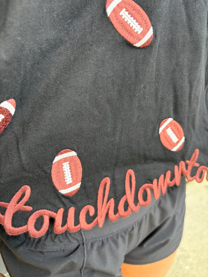 Touchdown Football Embroidery Cropped Tee - Black