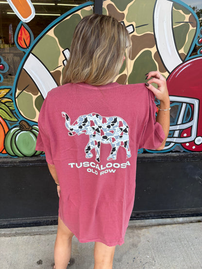 Old Row Tuscaloosa Camo Elephant Pocket Tee  - Crimson