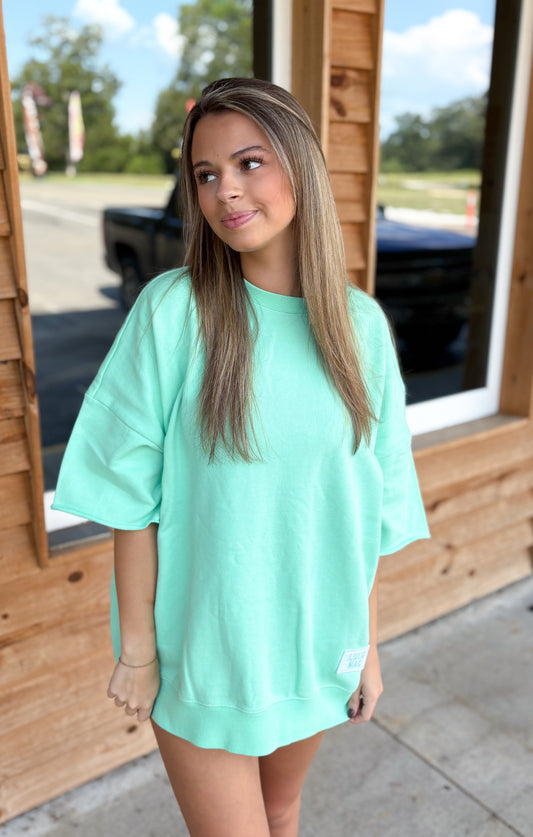 Lulu Mac Short Sleeve Terry Cloth Top - Seafoam