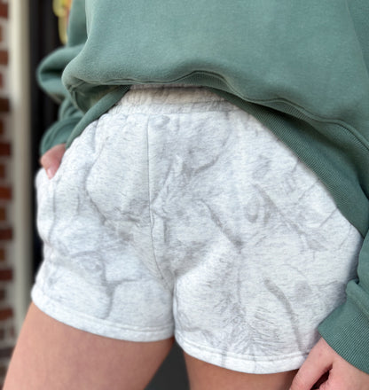 CP10135-Camouflage Print High Waisted Sweat Short: GREY