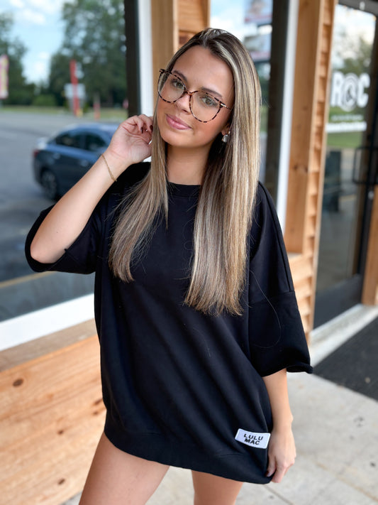 Lulu Mac Short Sleeve Terry Cloth Top - Black