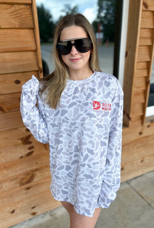 Delta Marsh Performance Long sleeve Tee  - Collegiate Storm Camo