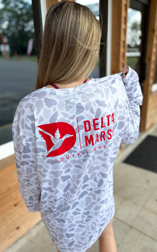 Delta Marsh Performance Long sleeve Tee  - Collegiate Storm Camo