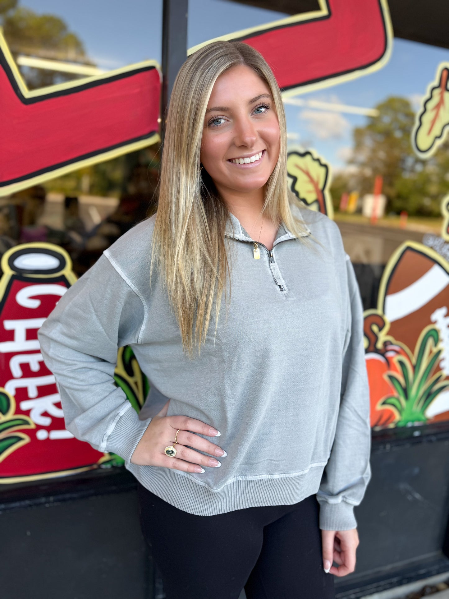 Plus f/terry pigment dye & enzyme washed half zip pullover - Sleet - TTW-5282X5