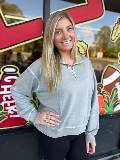 Plus f/terry pigment dye & enzyme washed half zip pullover - Sleet - TTW-5282X5