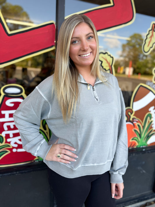 Plus f/terry pigment dye & enzyme washed half zip pullover - Sleet - TTW-5282X5