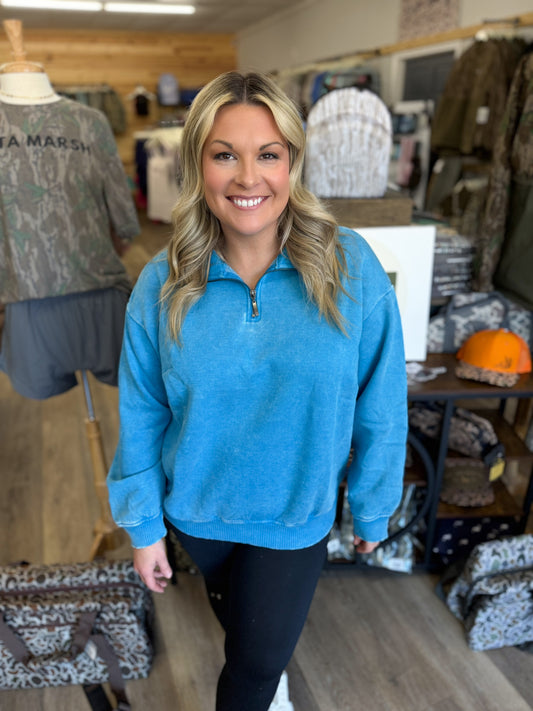 Acid Wash Fleece Half Zip Pullover - Deep Sky - OTW-4334Y