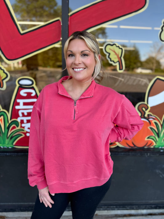 Plus f/terry pigment dye & enzyme washed half zip pullover - DK Red - TTW-5282X5