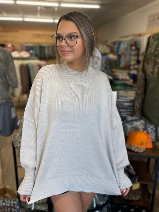 Side Slit Oversized Sweater - Bone