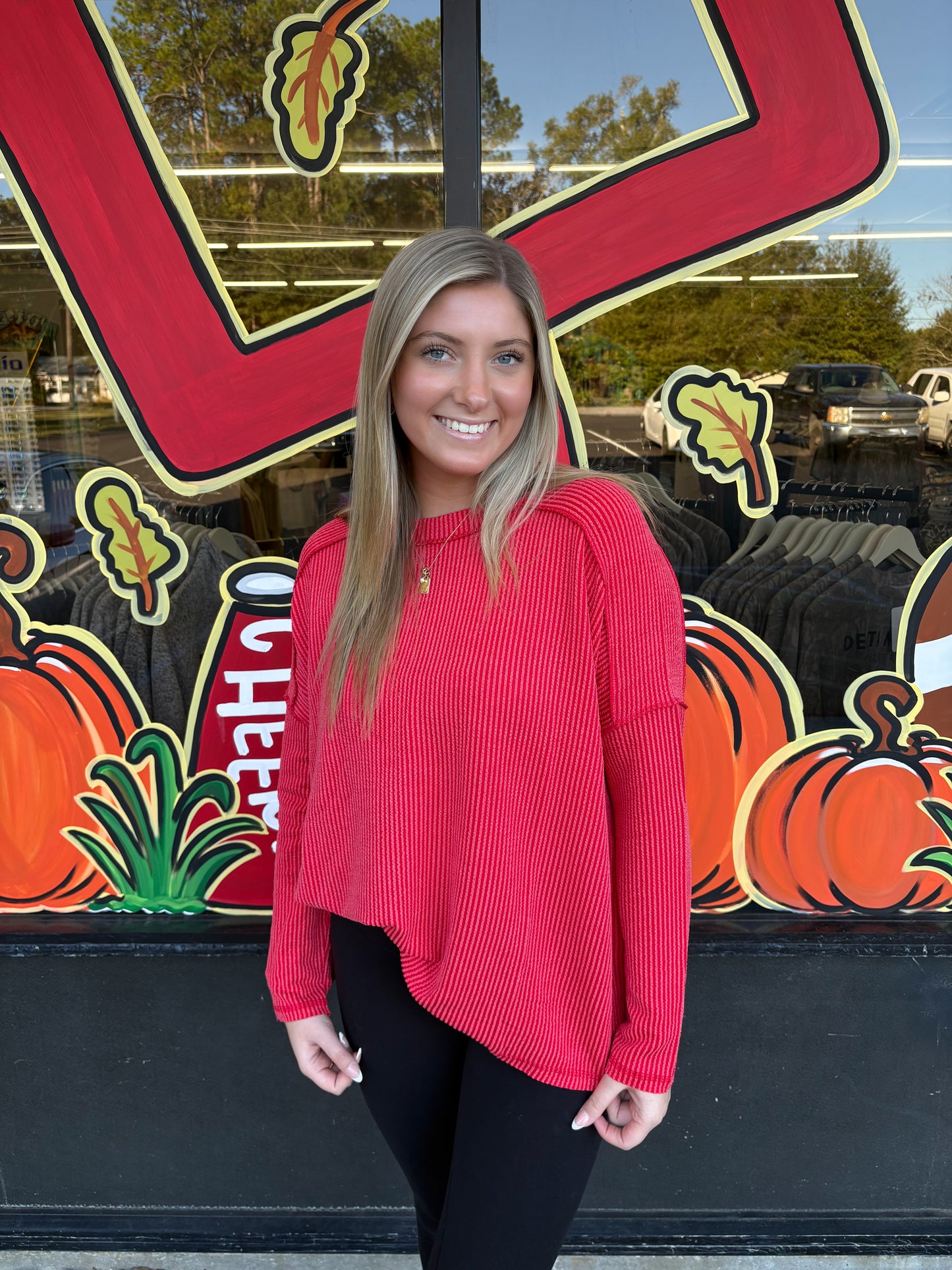 Plus raised rib raw edge boat neck long sleeve top - Ruby