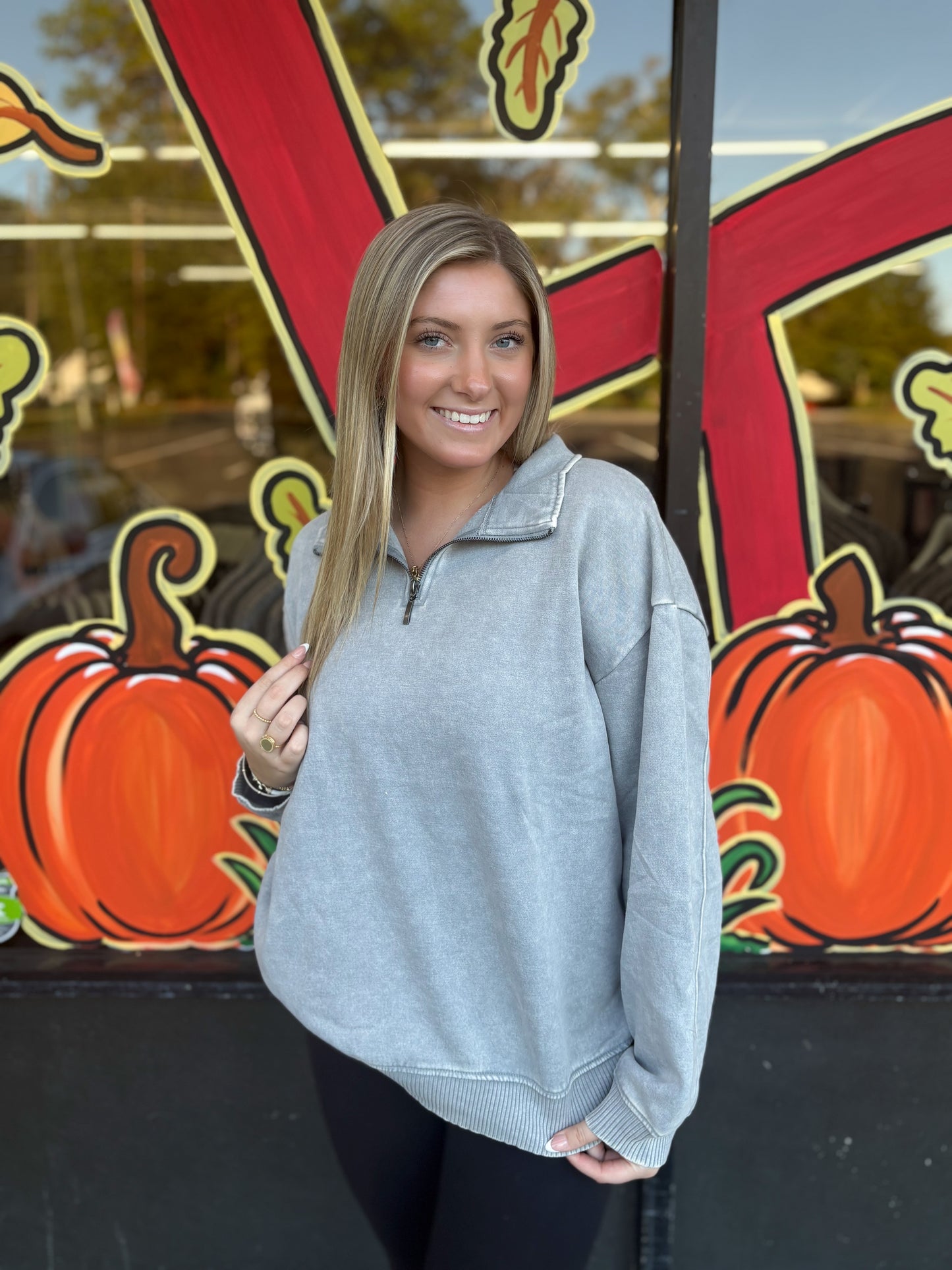 Plus Size Acid Wash Fleece Half Zip Pullover - Sleet