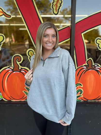 Plus Size Acid Wash Fleece Half Zip Pullover - Sleet