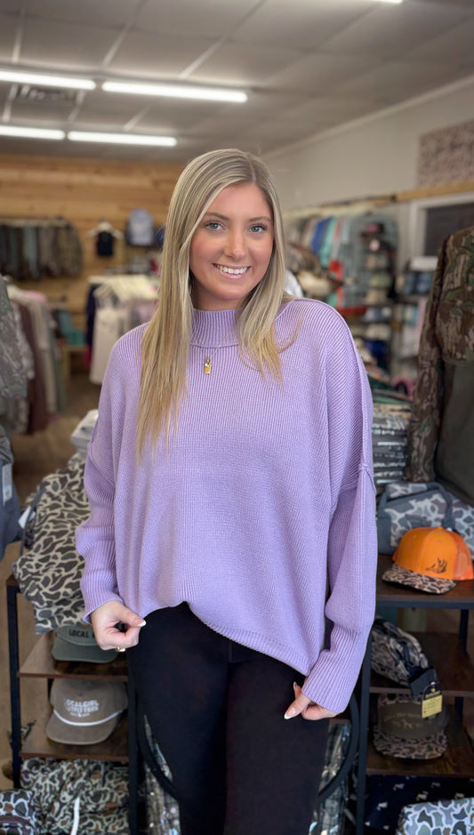 Side Slit Oversized Sweater - Lavender