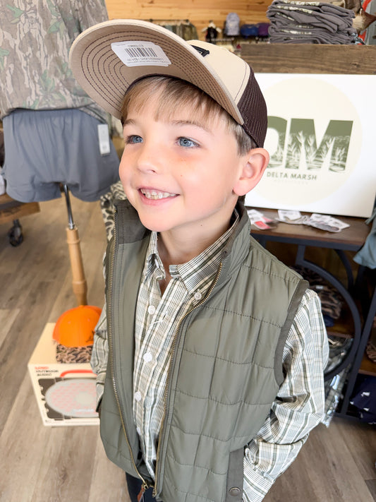 Youth Local Boy Brick Quilted Vest - Olive