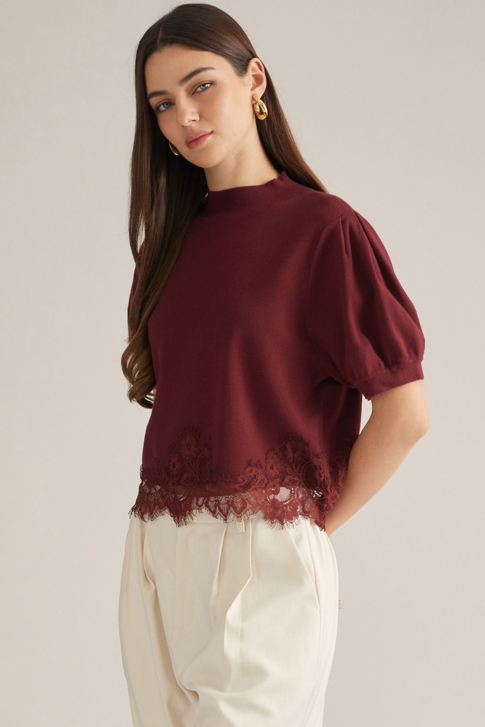 Entro Short Sleeve Puff Sweater Top