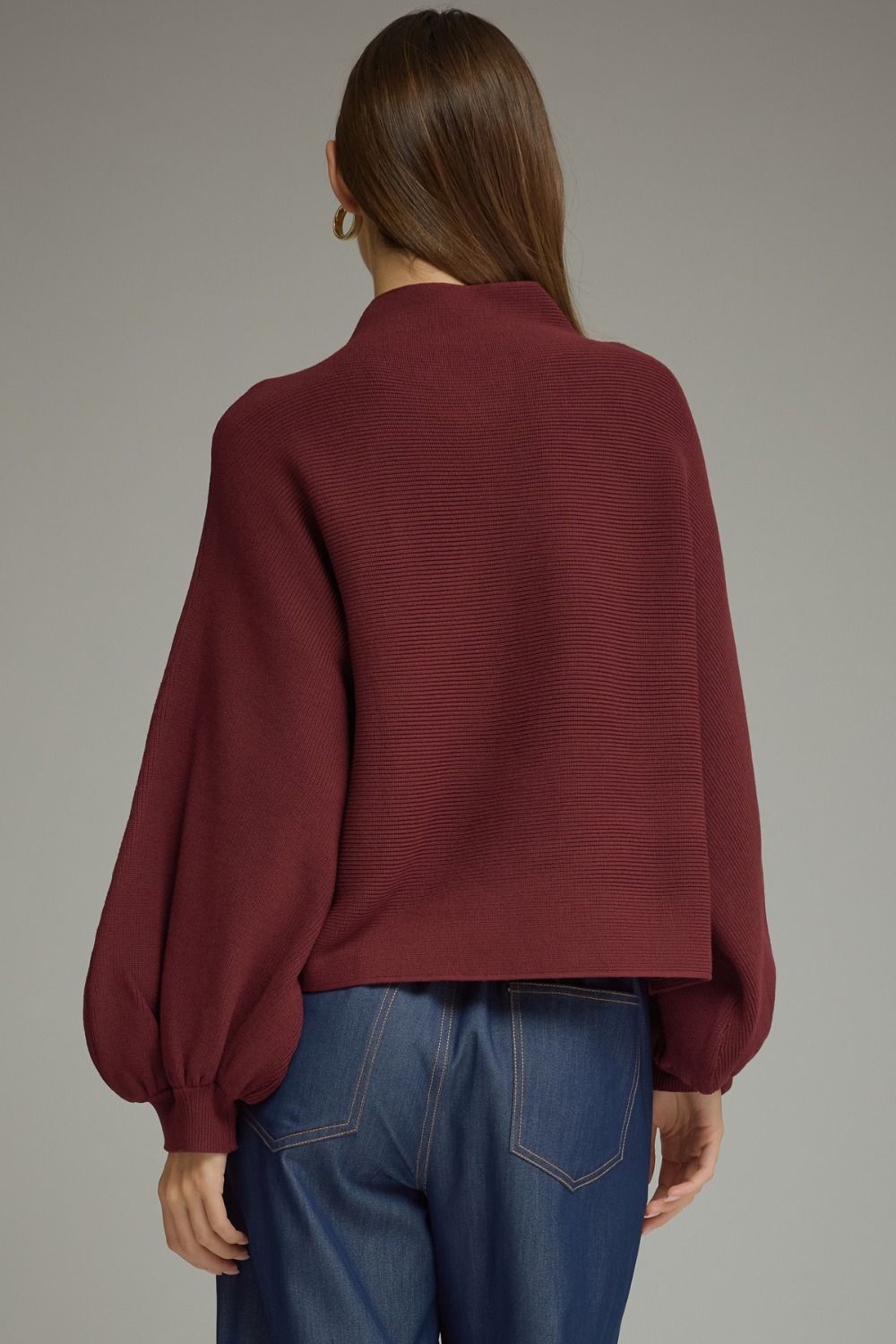 Solid Long Balloon Sleeve Knit Top Burgundy
