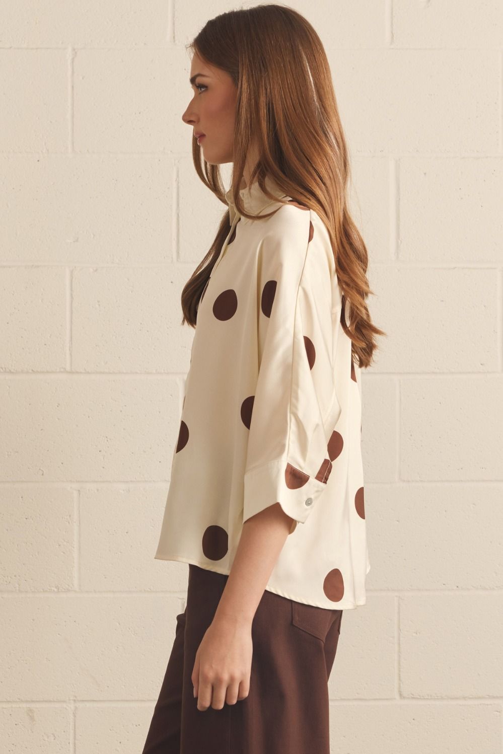 Polka Dot 3/4 Sleeve Button Down Top