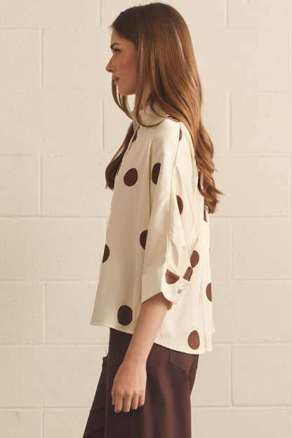 Polka Dot 3/4 Sleeve Button Down Top