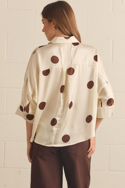 Polka Dot 3/4 Sleeve Button Down Top