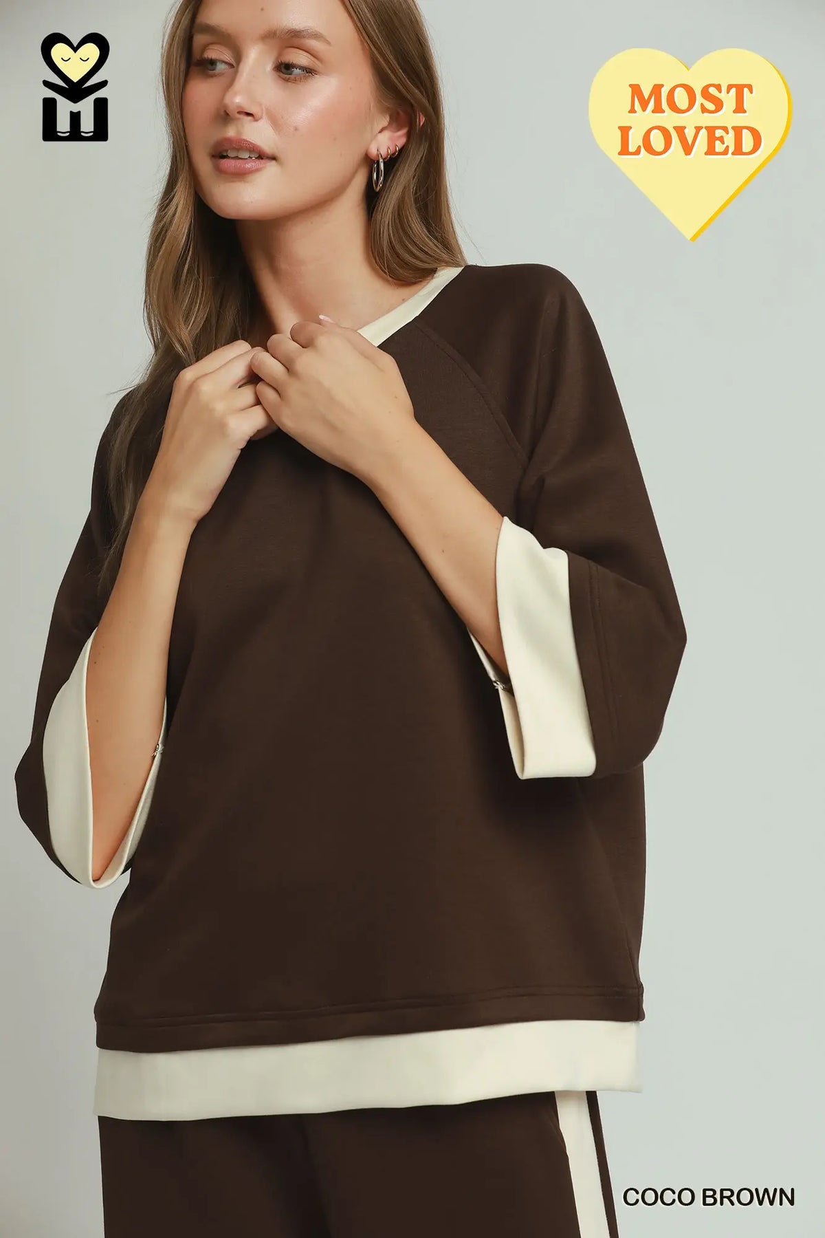 LUXEKNIT Colorblock Crewneck Raglan Sleeve Top