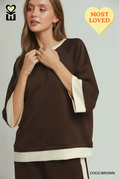 LUXEKNIT Colorblock Crewneck Raglan Sleeve Top