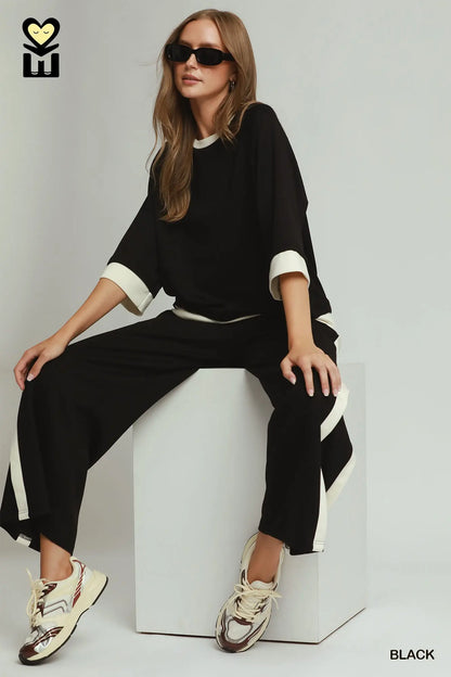 LUXEKNIT Colorblock Crewneck Raglan Sleeve Top