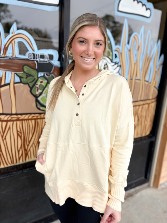 IT1160B French Terry Oversized Solid Hoodie Top: CREAM