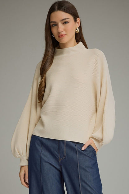Solid Long Balloon Sleeve Knit Top Burgundy