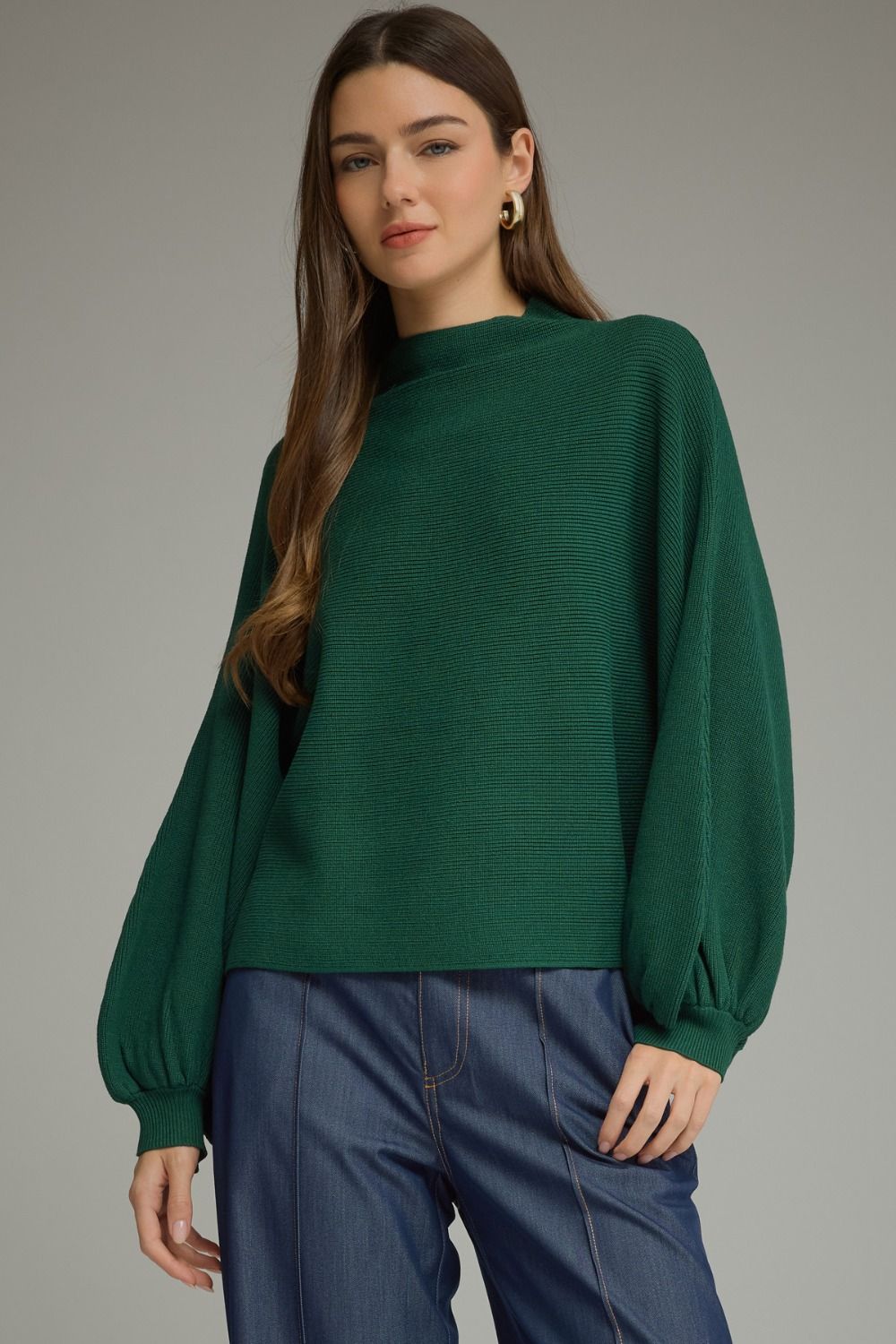 Solid Long Balloon Sleeve Knit Top Burgundy