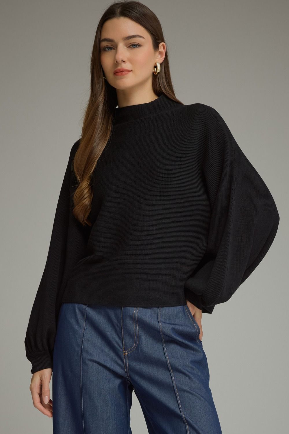 Solid Long Balloon Sleeve Knit Top Burgundy