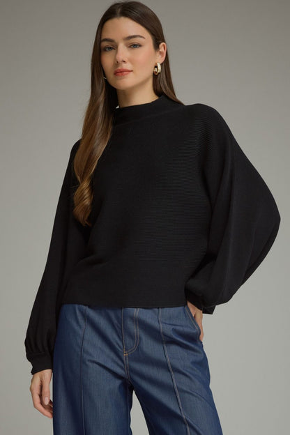 Solid Long Balloon Sleeve Knit Top Burgundy