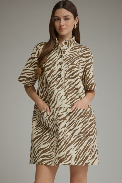 Zebra Print Short Sleeve Mini Dress