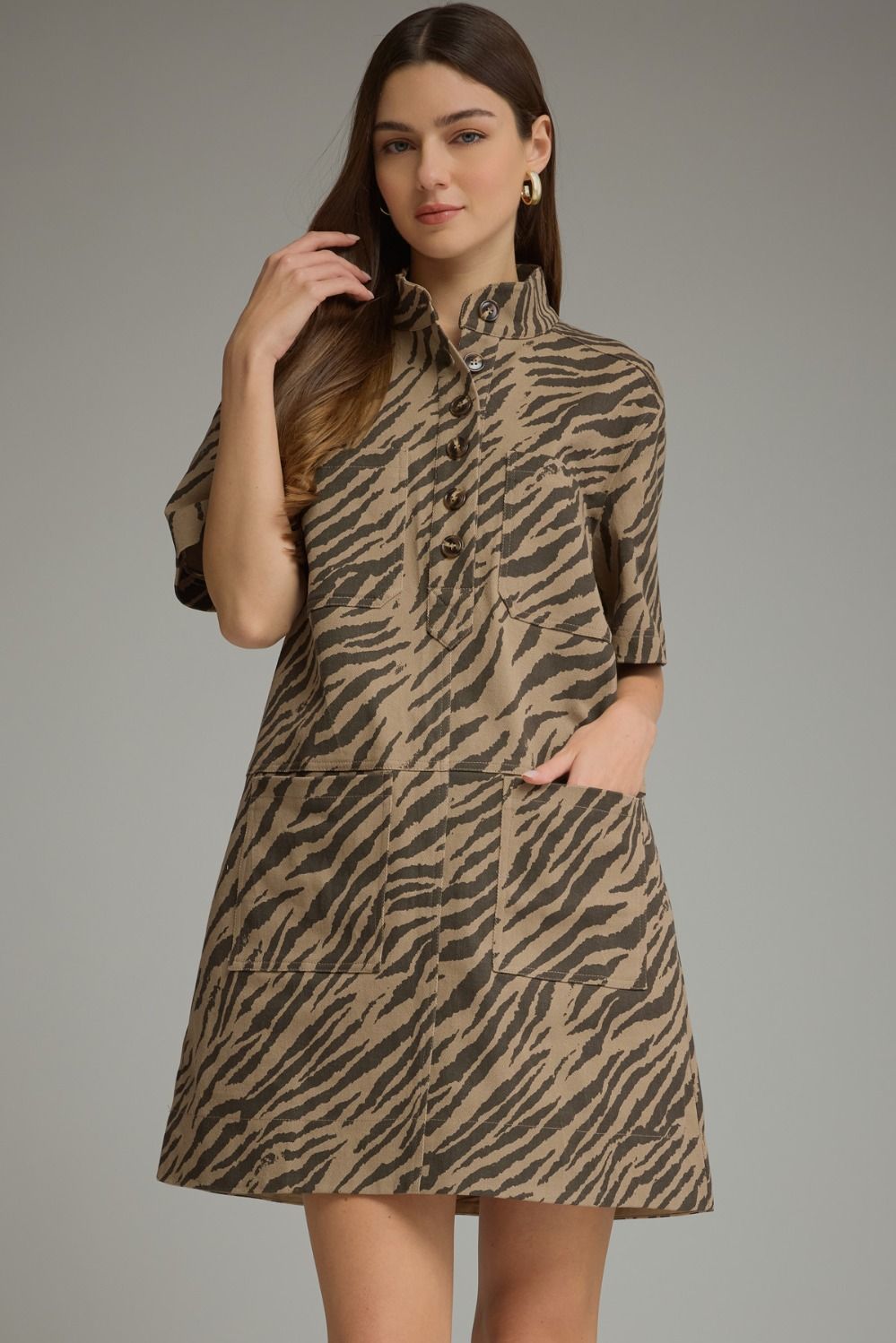 Zebra Print Short Sleeve Mini Dress