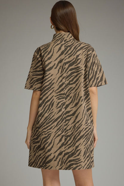 Zebra Print Short Sleeve Mini Dress