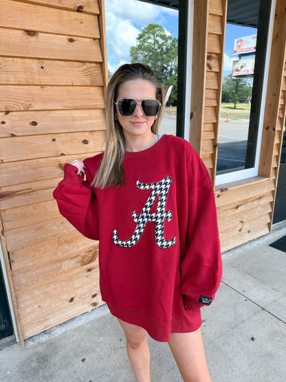 HOUNDSTOOTH A LULU MAC SWEATSHIRT- CRIMSON