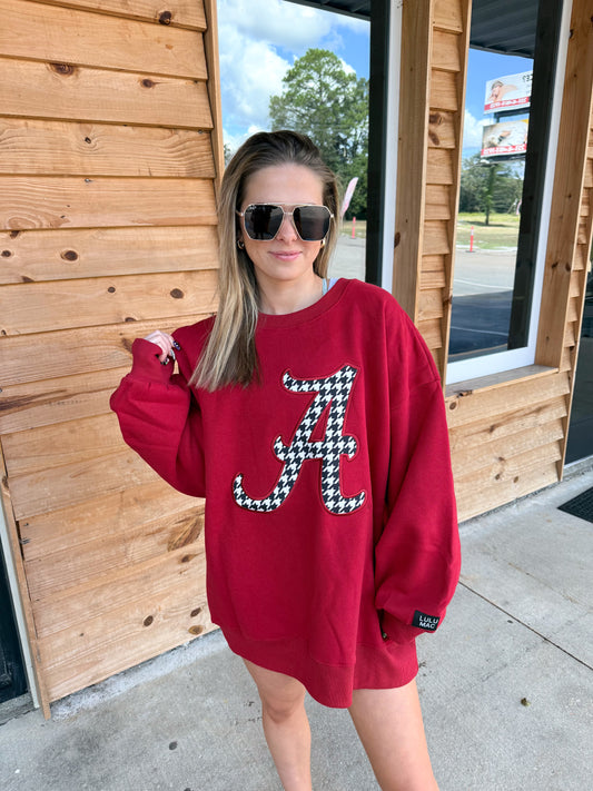 HOUNDSTOOTH A LULU MAC SWEATSHIRT- CRIMSON