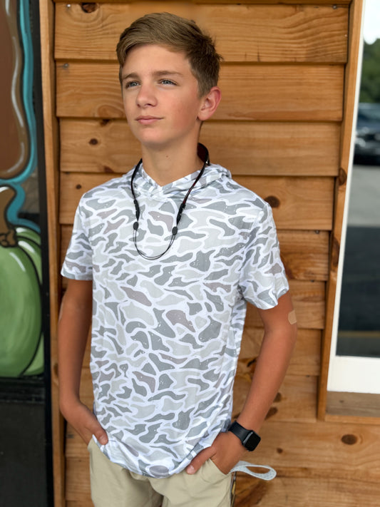 BURLEBO - Youth/Toddler SS Performance Hoodie - White Camo