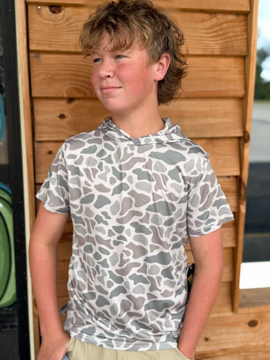 BURLEBO - Youth/Toddler SS Performance Hoodie - Classic Deer Camo