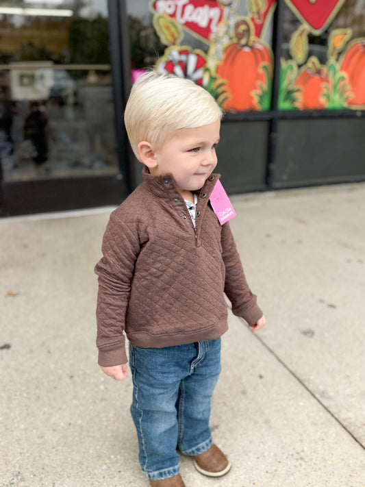 Boys Heather Carafe Quilted Quarter Snap Sweatshirt: Brown