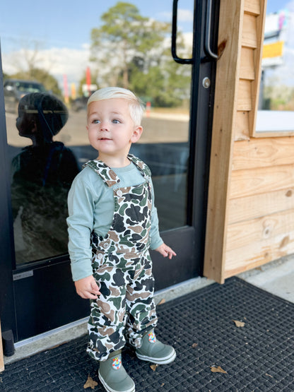 Baby Boys Kids Brown Camo Denim Strap jumpsuits Overall