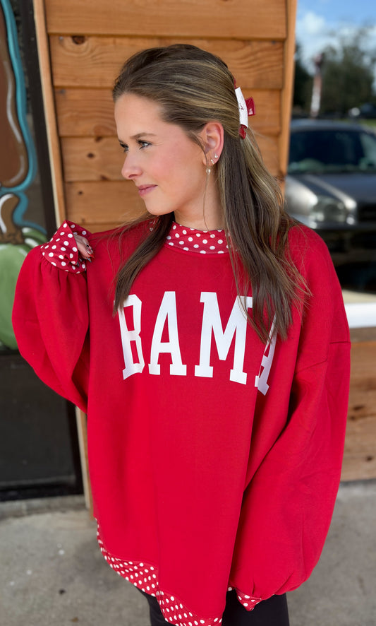 Bama Polka Dot Colorblock Mock Neck Oversized Sweatshirt