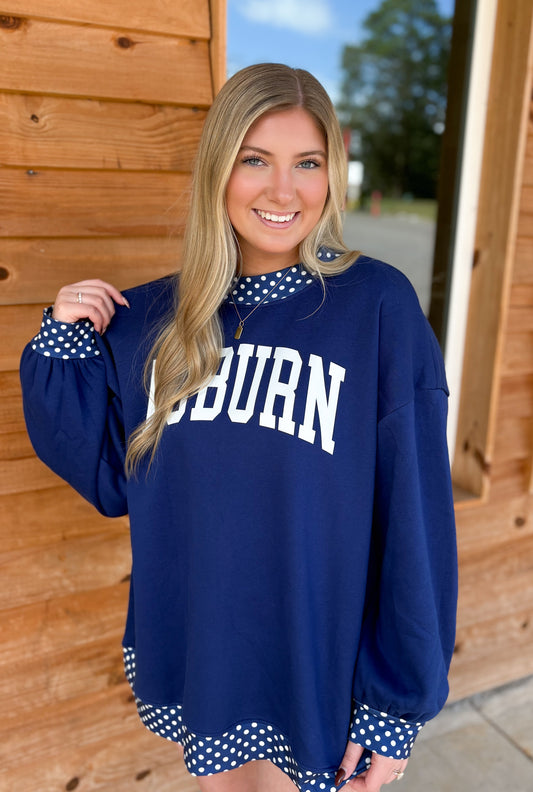 Auburn Polka Dot Colorblock Mock Neck Oversized Sweatshirt