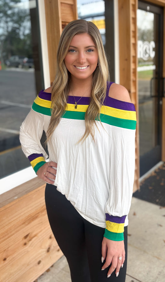 Mardigras. Cold shoulder color blocked knit top VT31284B: Multi