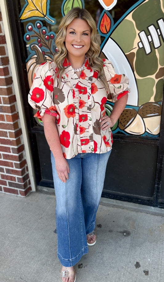 Flora Short Puff Sleeve Top - Ecru