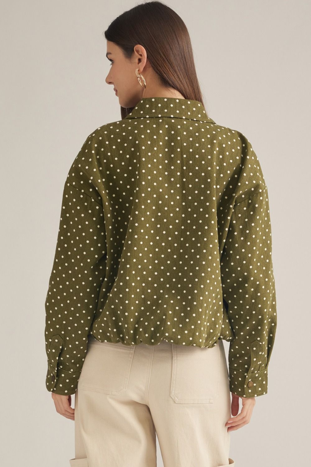 Polka Dot Long Sleeve Jacket - Olive