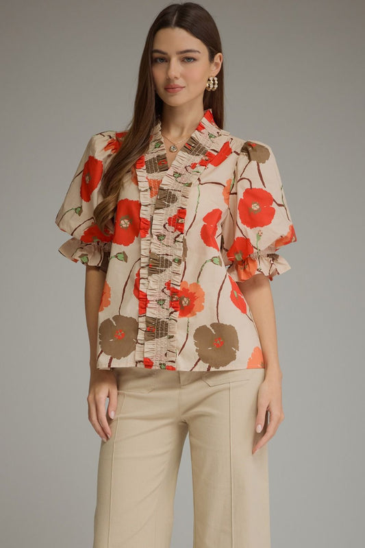 Flora Short Puff Sleeve Top - Ecru