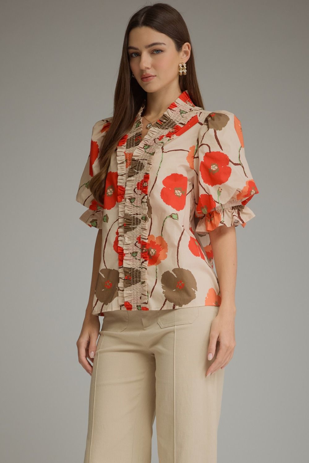 Flora Short Puff Sleeve Top - Ecru
