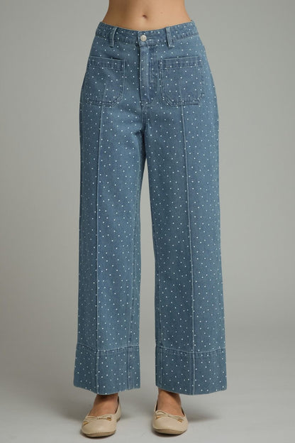 Polka Dot Wide Leg Pant - Denim