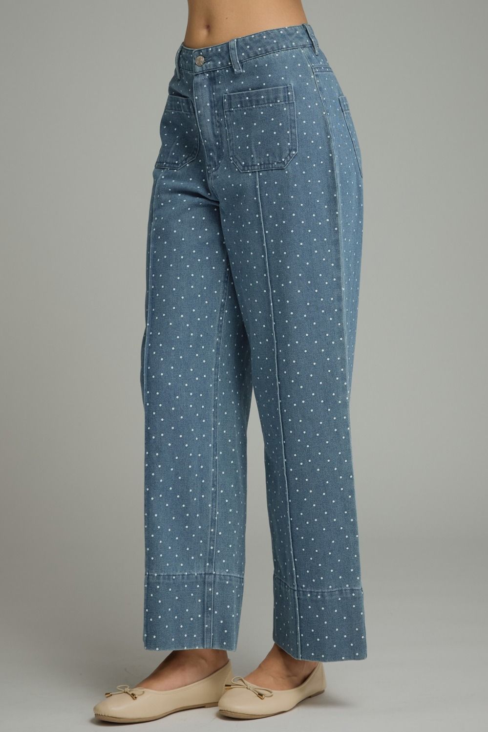 Polka Dot Wide Leg Pant - Denim